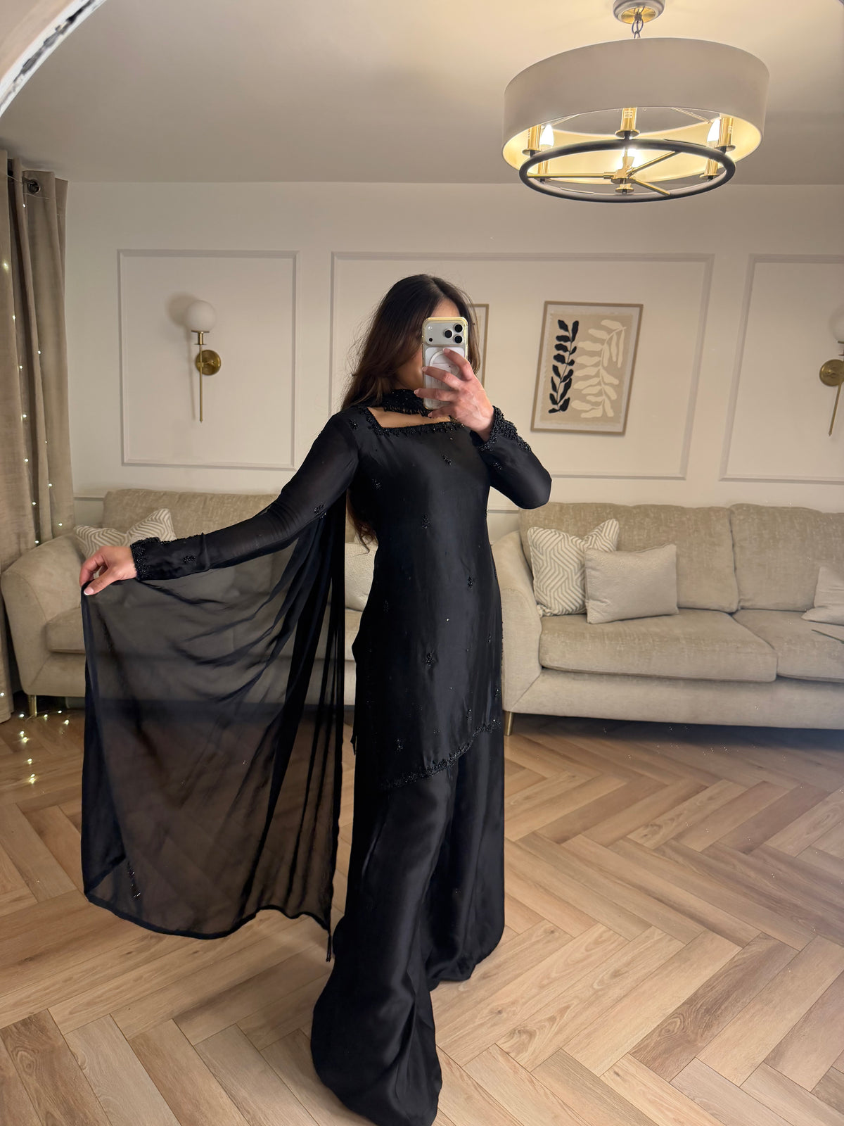 AIMAN- BLACK  Embellished 3-Piece Sharara Set