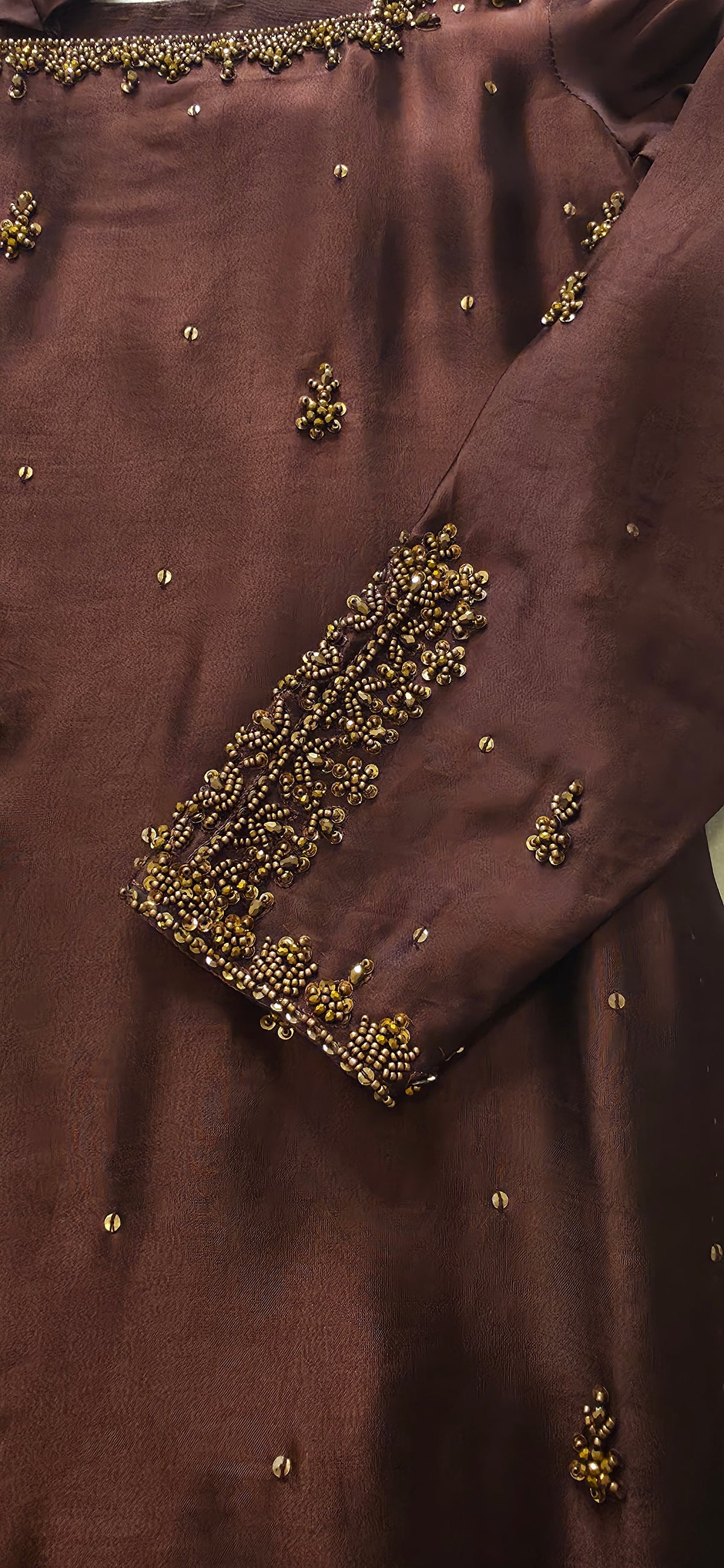 AIMAN- (PRE- ORDER)Brown  Embellished 3-Piece Sharara Set