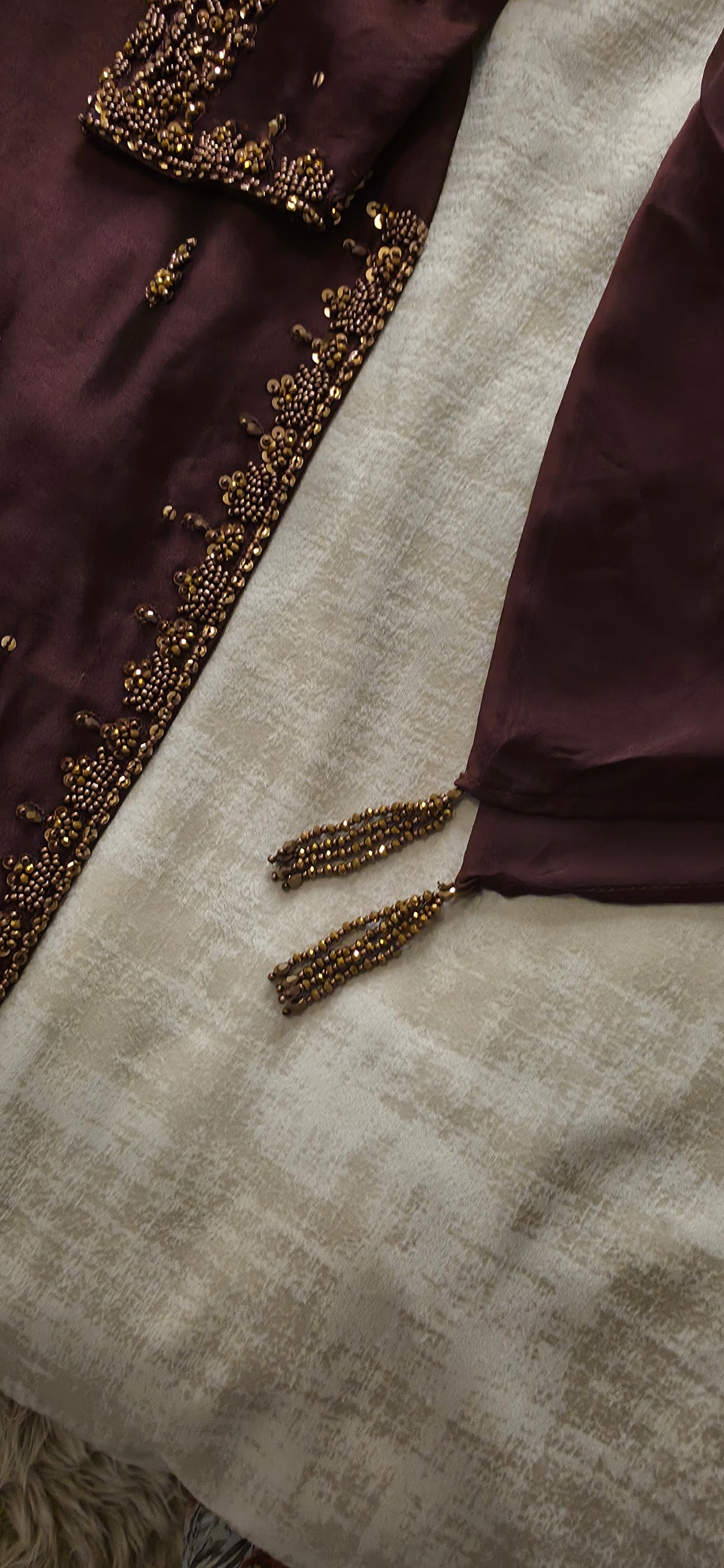 AIMAN- (PRE- ORDER)Brown  Embellished 3-Piece Sharara Set