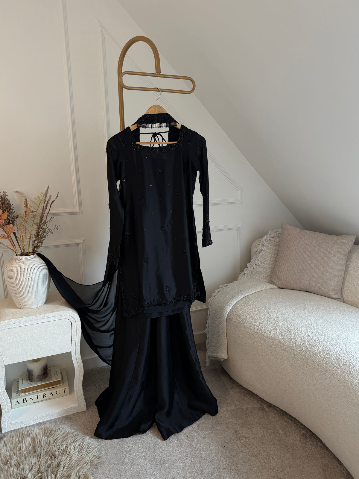 AIMAN- BLACK  Embellished 3-Piece Sharara Set