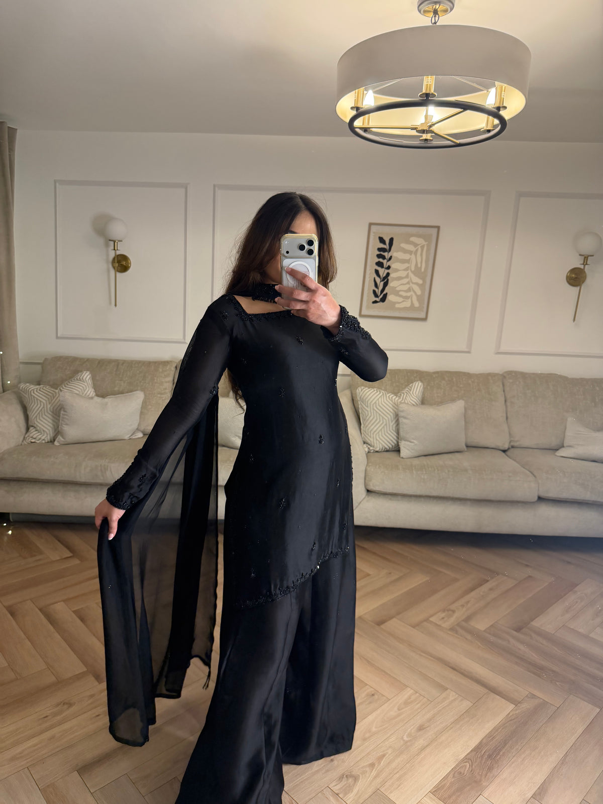 AIMAN- BLACK  Embellished 3-Piece Sharara Set